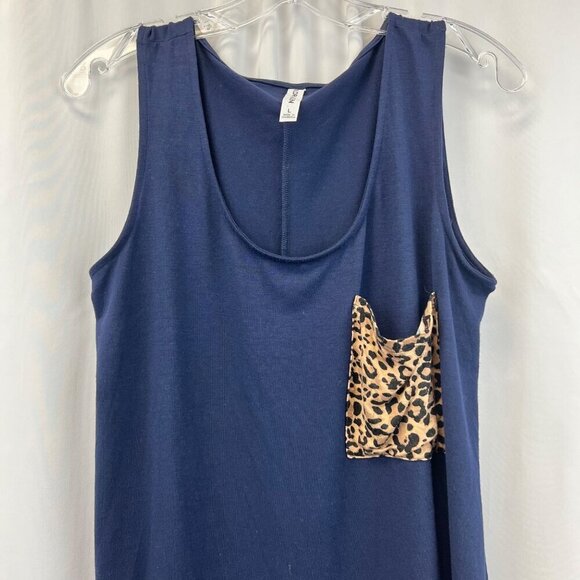 Color Alien Women’s Scoop Neck Tank Top Navy/Leopard Print Size Large - Picture 2 of 6